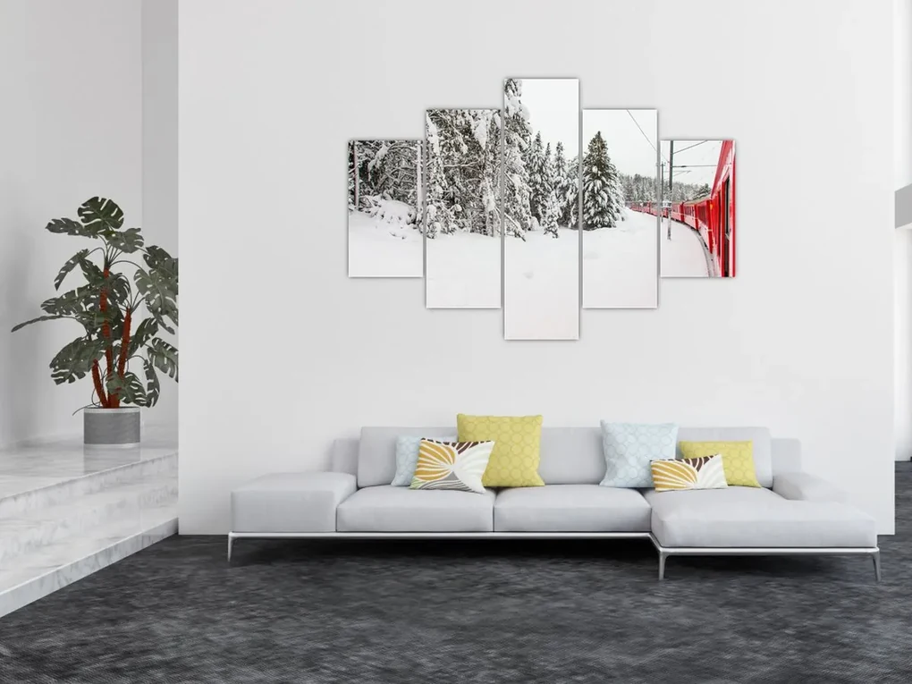 Obraz - Vlak v zasneženej krajine (150x105 cm)