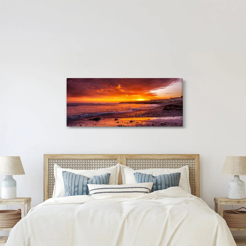 Obraz západu slnka pri mori (120x50 cm)