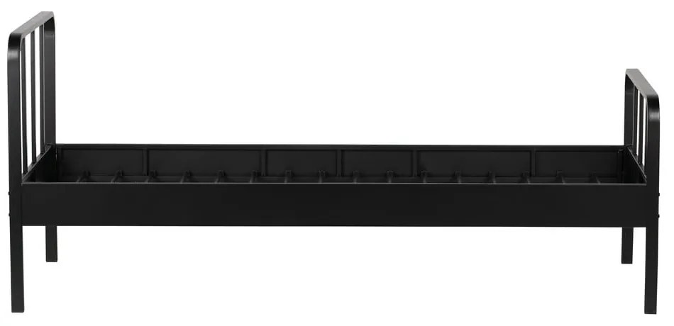 Čierna kovová jednolôžková posteľ s roštom 90x200 cm Mees – WOOOD