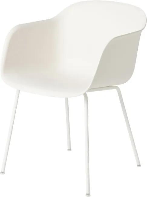 Muuto Stolička Fiber Arm Chair s kovovou podnožou, biela