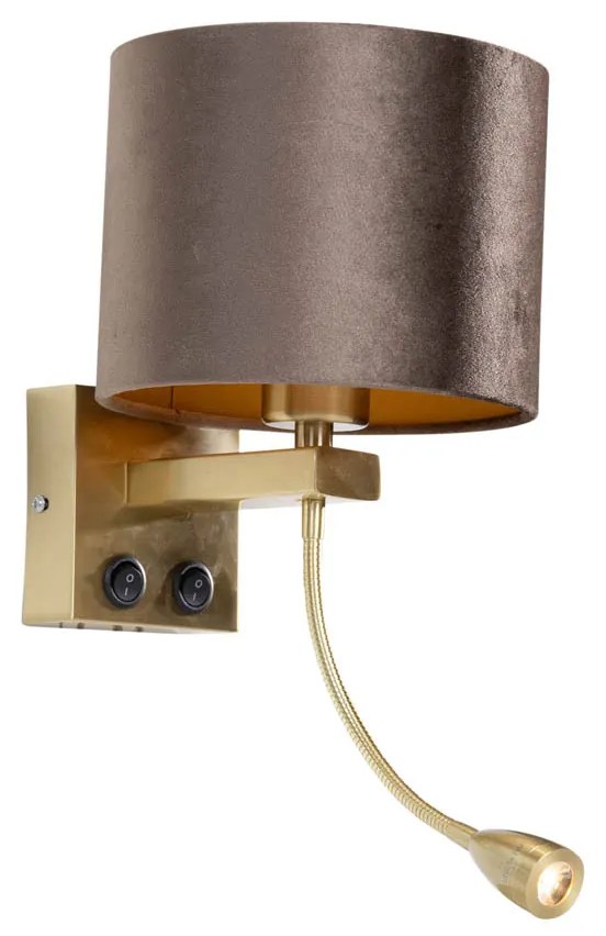 Nástenná lampa bronzová s hnedým zamatovým tienidlom 18 cm - Brescia