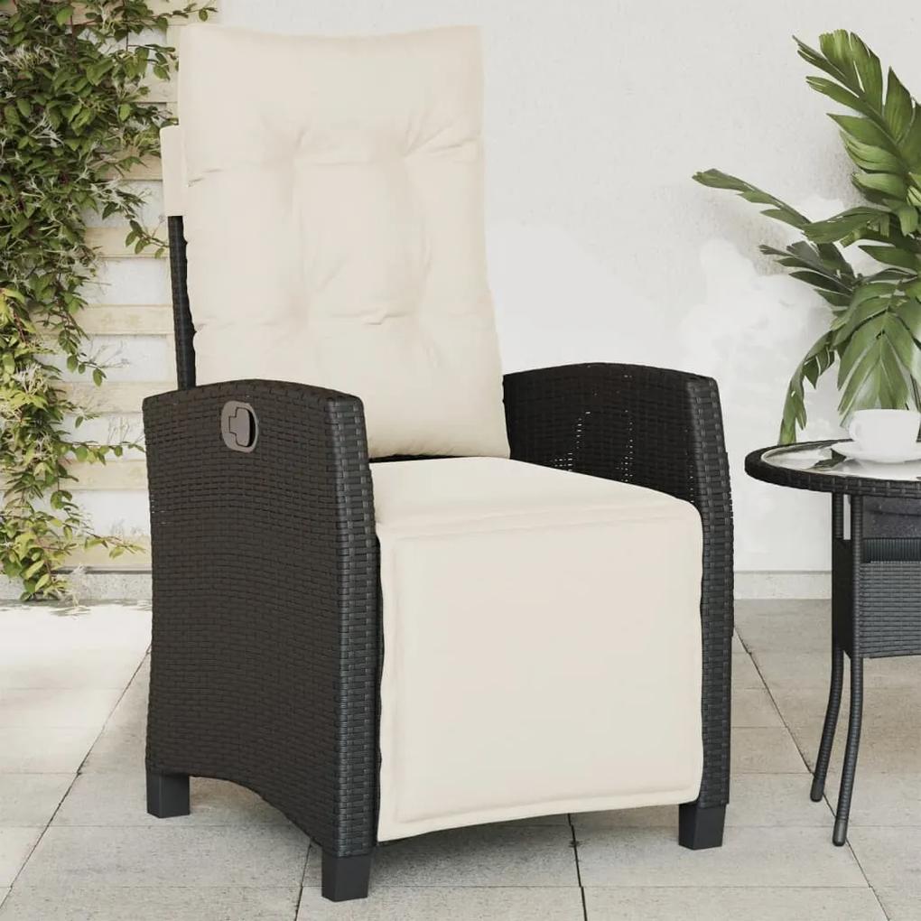 Sklápacia záhradná stolička s podnožkou čierna polyratan 365232