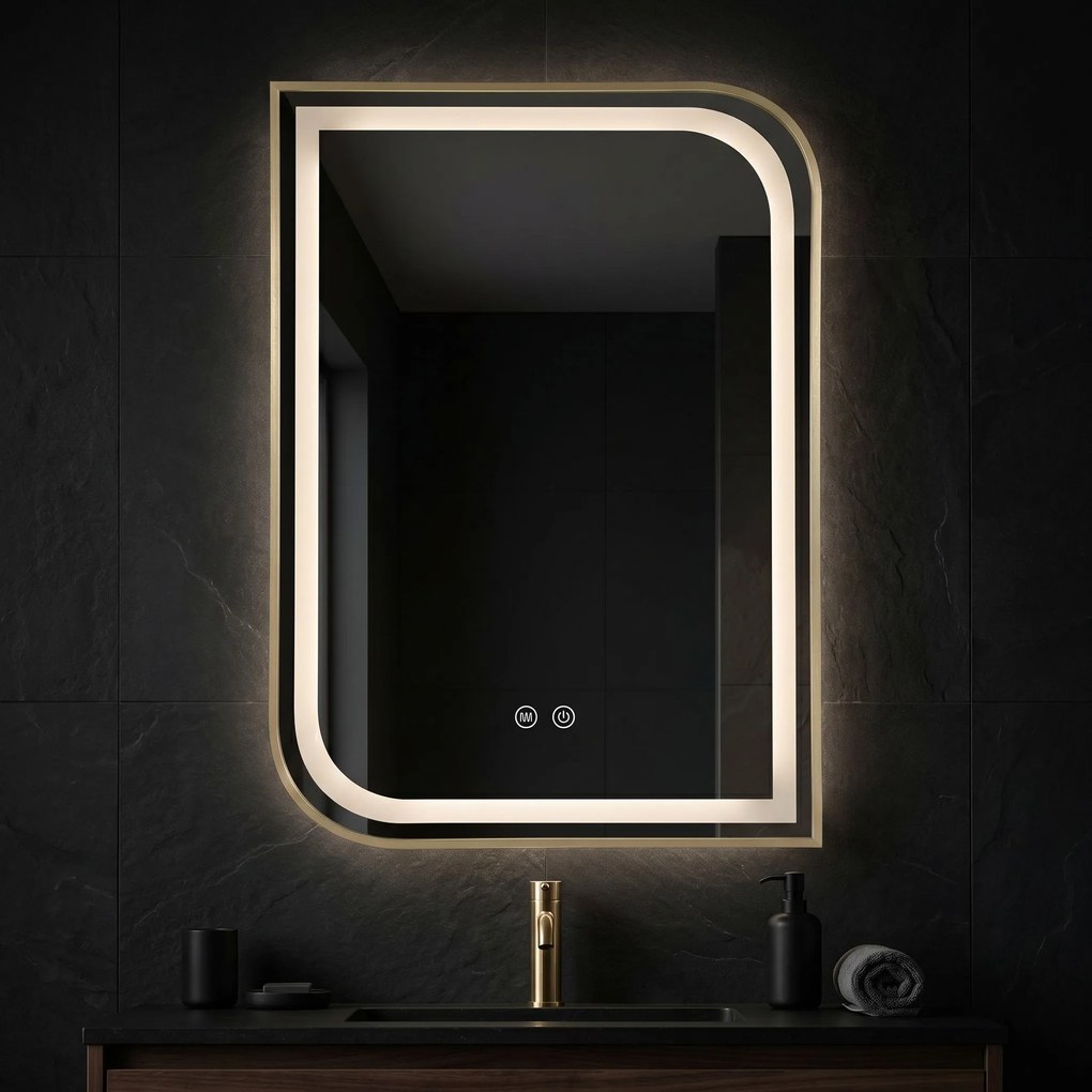 Rea Zone, LED zrkadlo, 50x70 cm, zlatá matná, HOM-00303