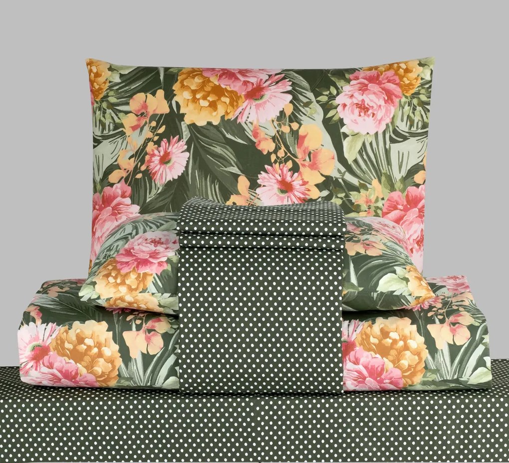 Obliečky bavlnené Victoria zelená TiaHome - 1x Vankúš 90x70cm, 1x Paplón 140x200cm