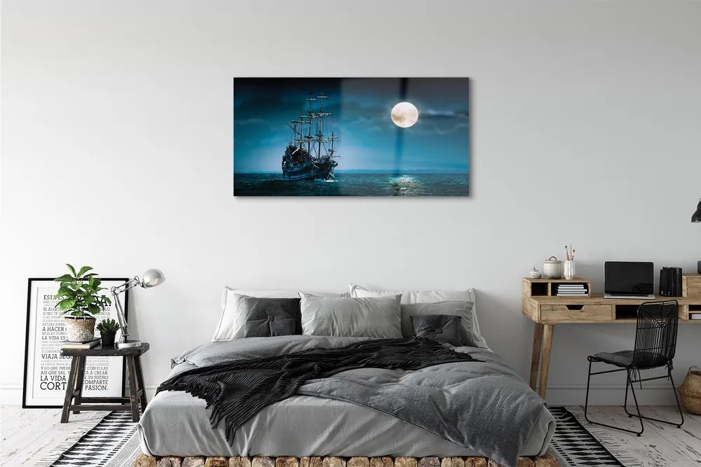 Obraz plexi Sea city mesiac loď 125x50 cm