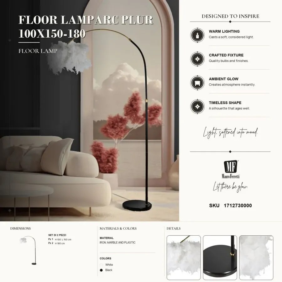 Stojacia lampa Plure 180 cm biela/čierna