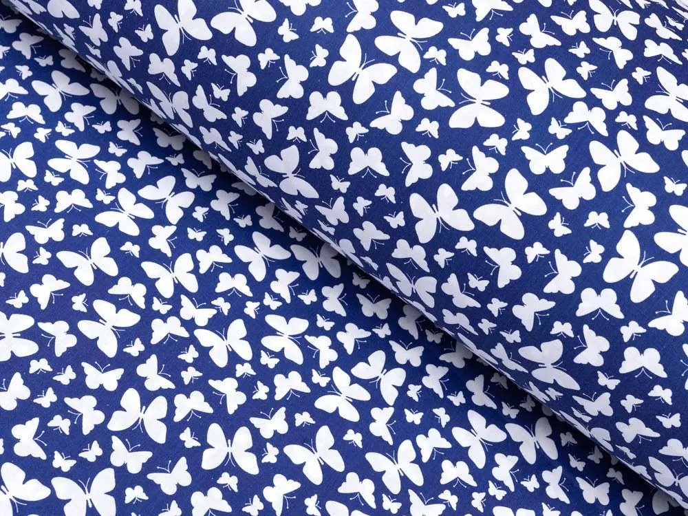 Biante Detské bavlnené posteľné obliečky do postieľky Sandra SA-376 Biele motýliky na modrom Do postieľky 90x140 a 40x60 cm
