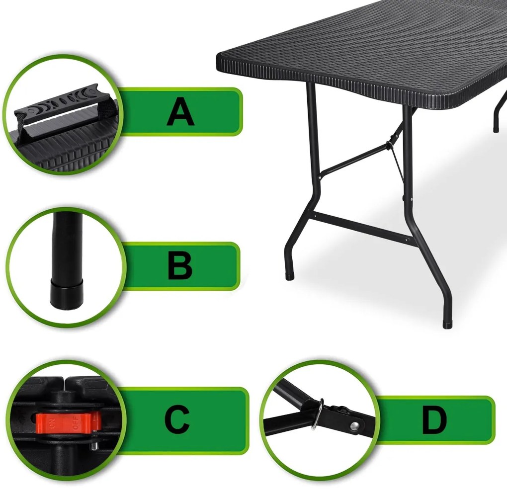 Cateringový stôl ratan 180 cm čierny