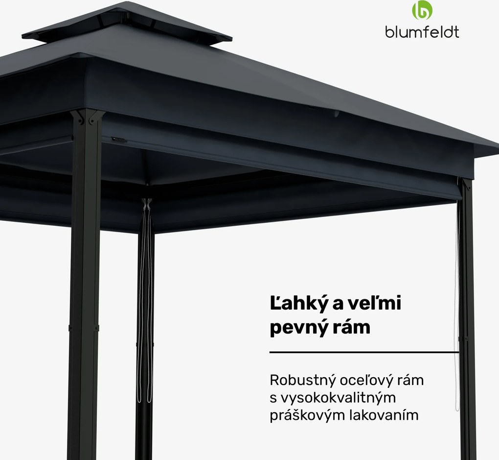 Blumfeldt Grandezza Cortina záhradný altánok 3x3 m, odolný voči poveternostným vplyvom, prášková farba, bočné rolety