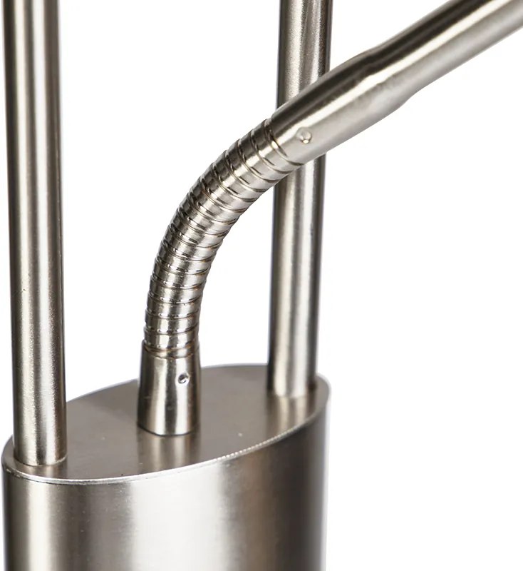 Moderná stojaca lampa oceľ a sklo vrátane LED s ramenom na čítanie - Divine