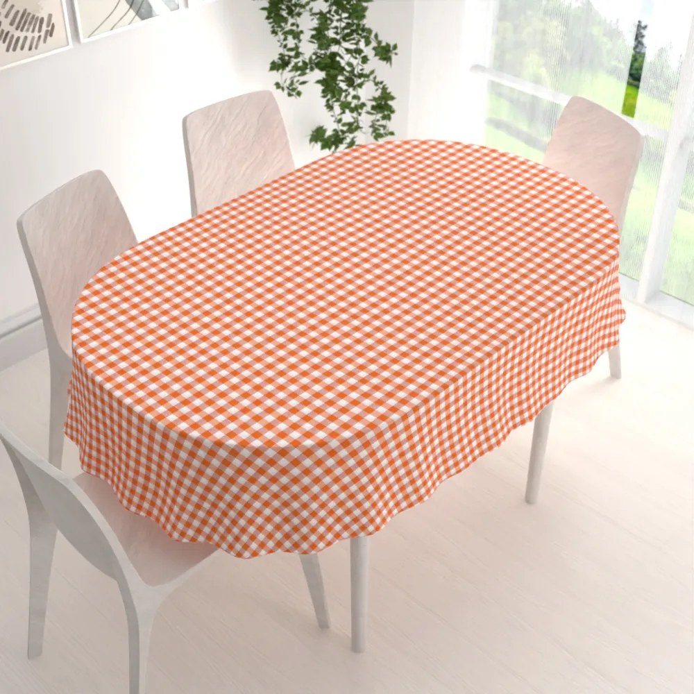 Biante Dekoračný oválny obrus Rebeka RE-005 Oranžovo-biela kocka stredná 100x140 cm
