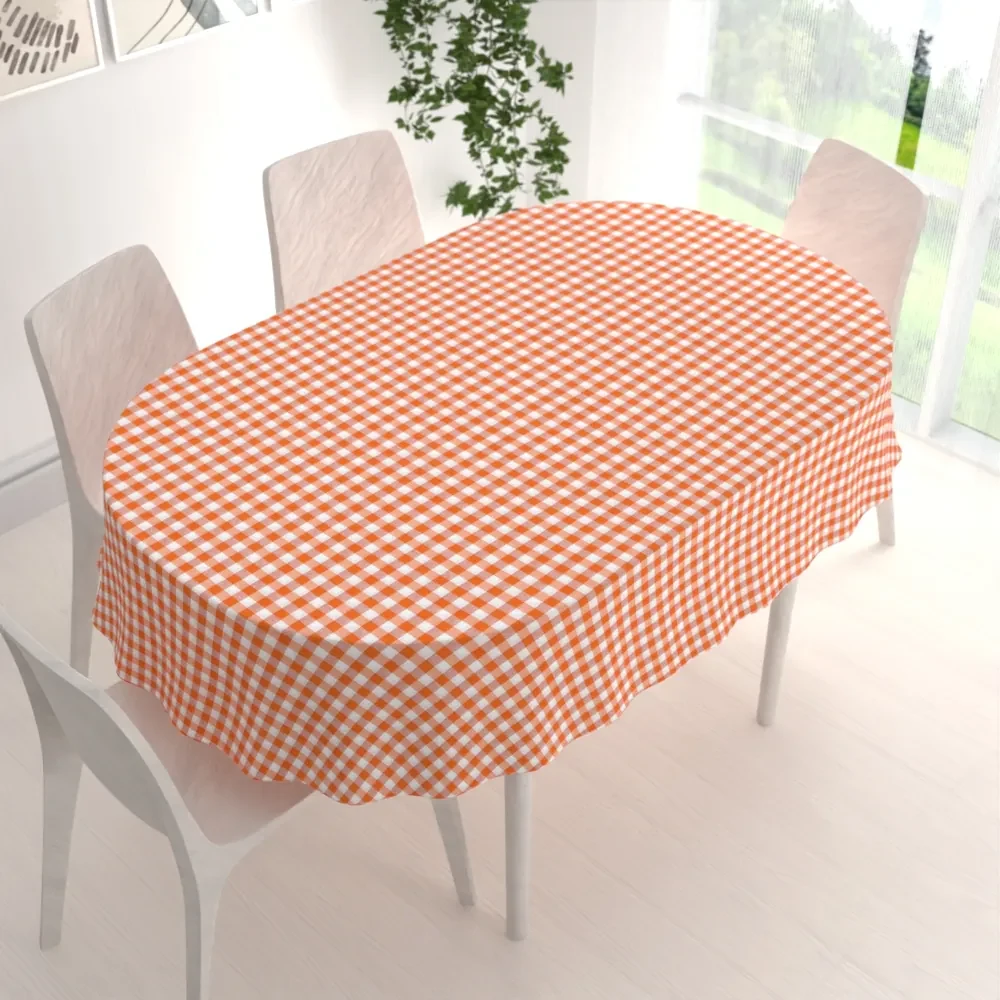 Biante Dekoračný oválny obrus Rebeka RE-005 Oranžovo-biela kocka stredná 100x140 cm
