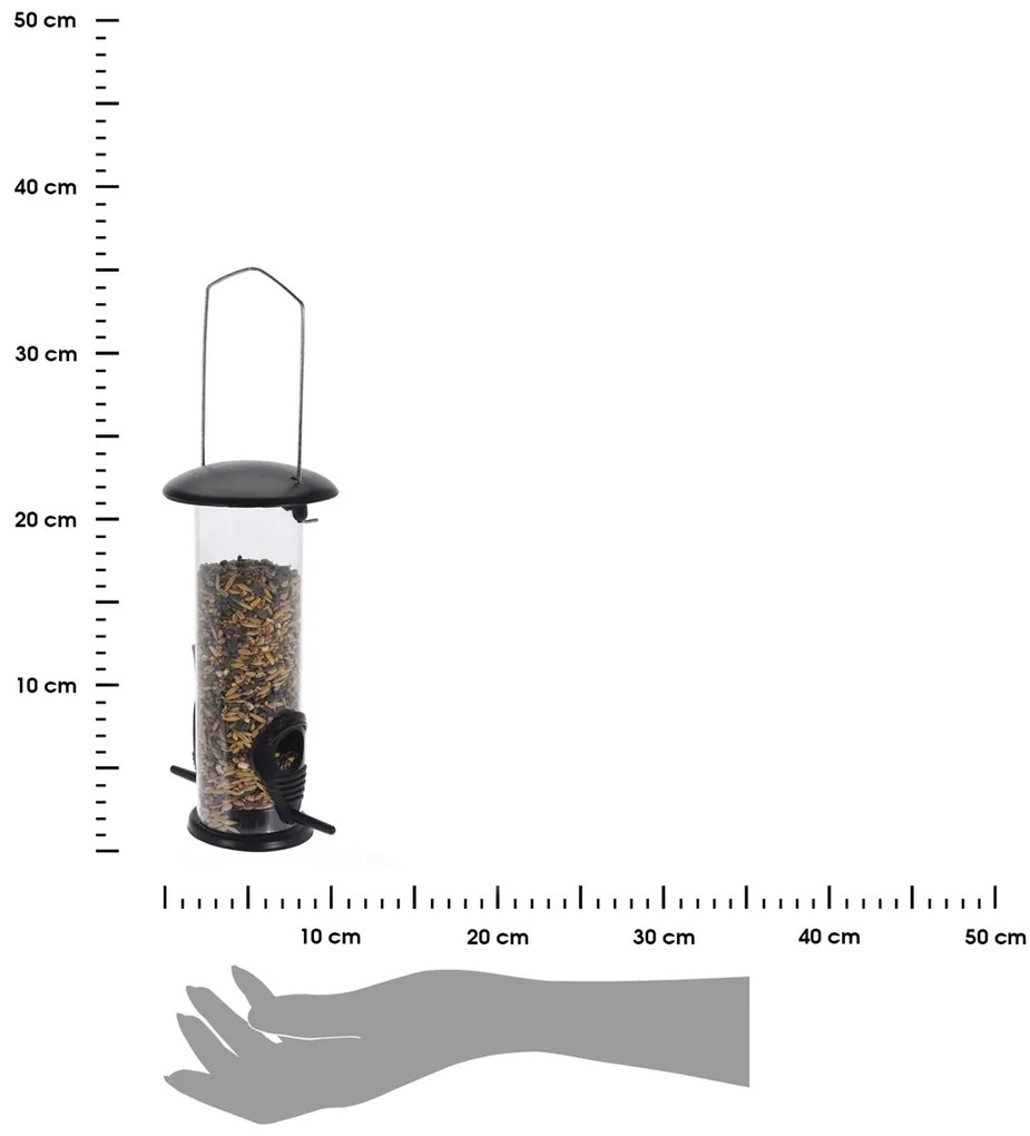 Závesné kŕmidlo pre vtáky Tube, 23x10 cm, plast/kov, čierna