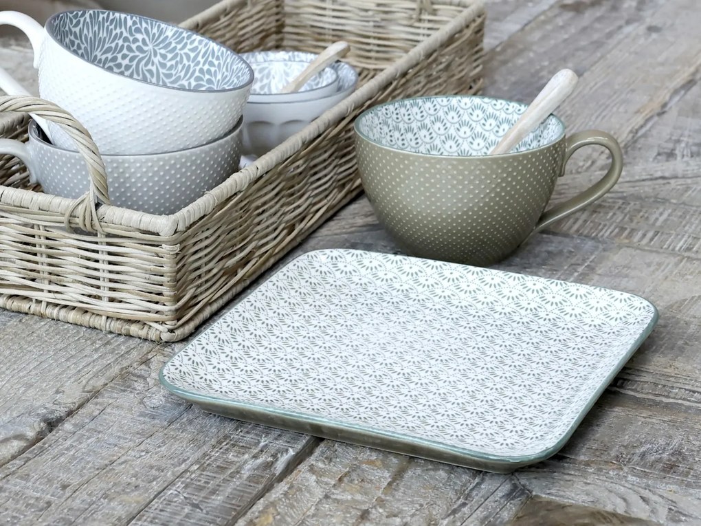 Zelený porcelánový tanier s ornamentami Arés - 20*20*2cm
