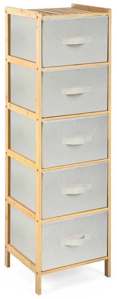 G21 Bambusový regál s košíkmi, 5 políc, béžová, 5 poschodí