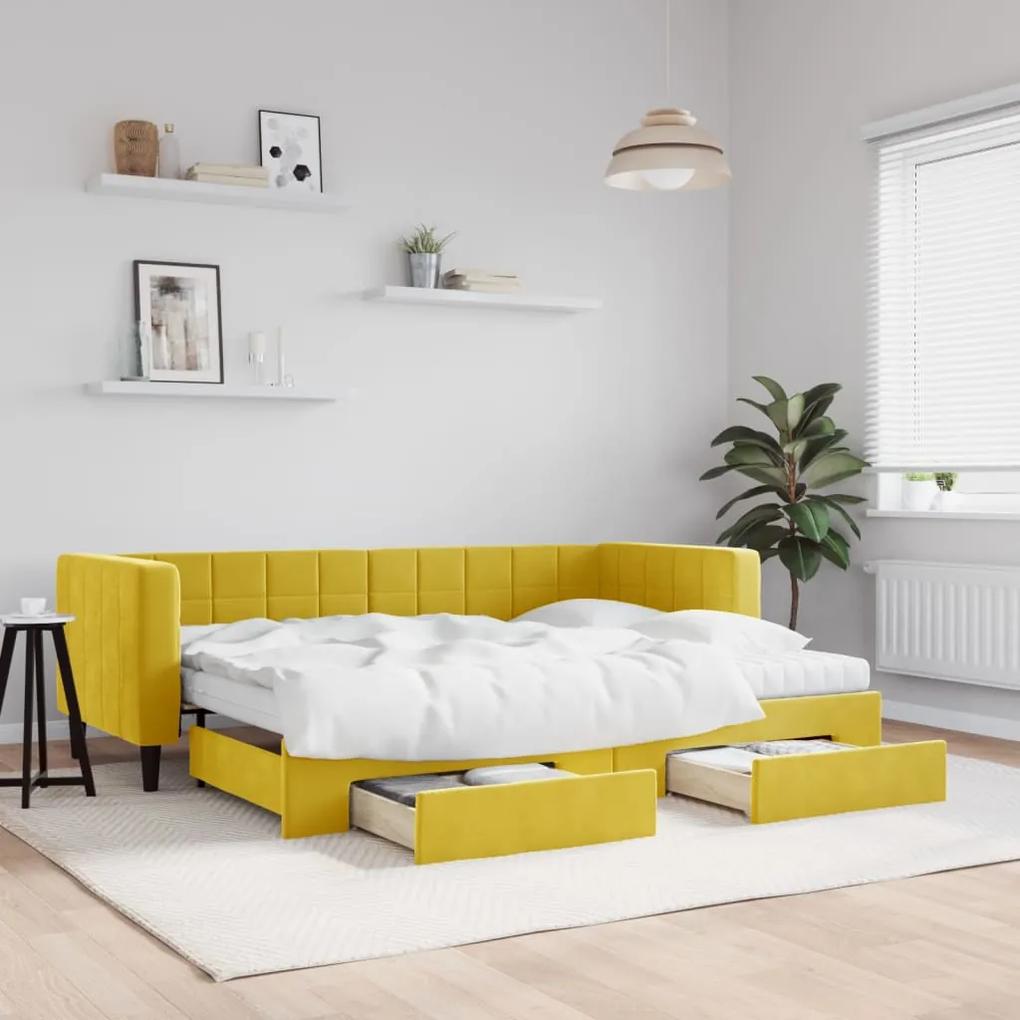 Rozkladacia denná posteľ s matracmi žltá 80x200 cm zamat 3196761