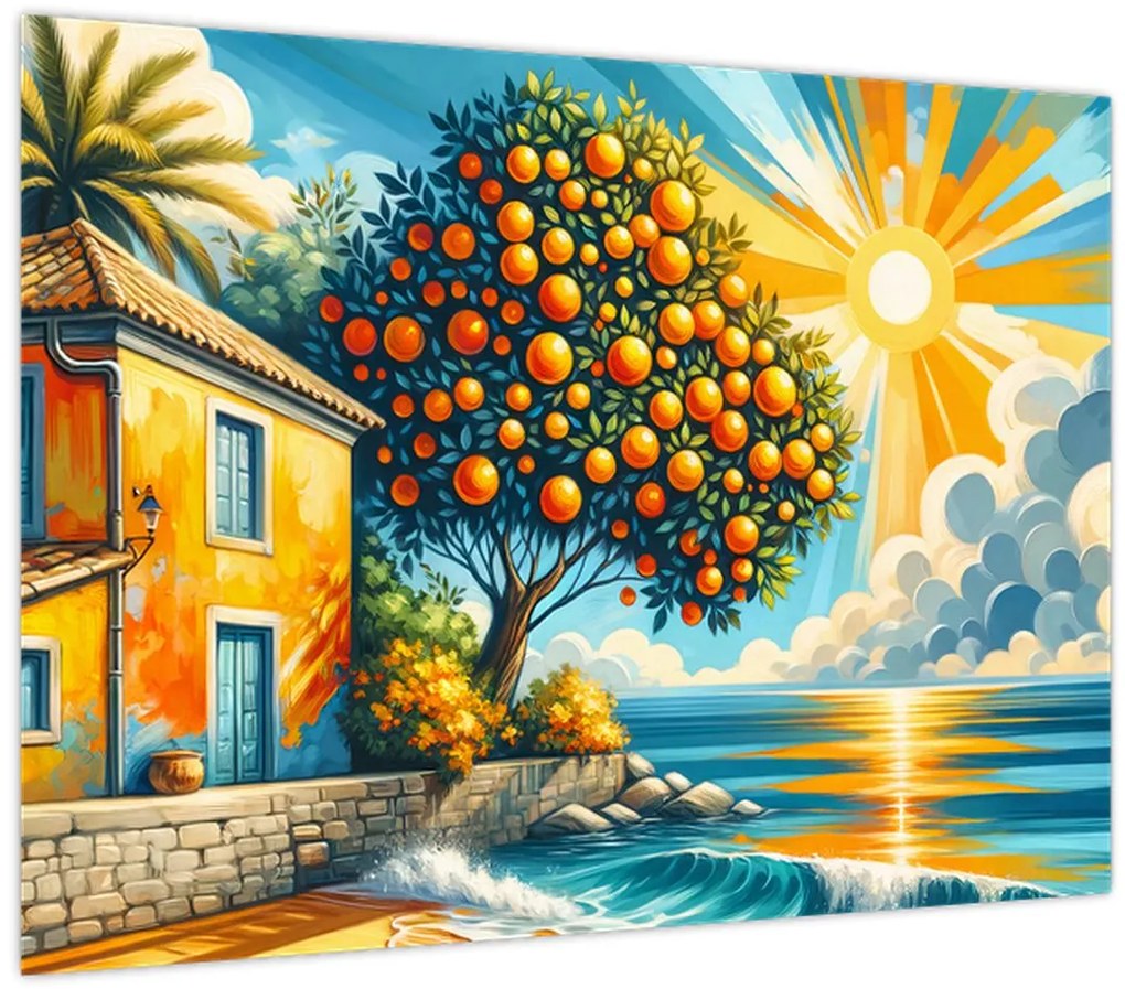 Sklenený obraz - Dom s pomarančmi I. (70x50 cm)