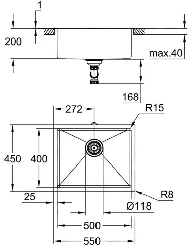 GROHE 31574SD1 - Kuchynský drez K700U 550 x 450 mm z nehrdzavejúcej ocele