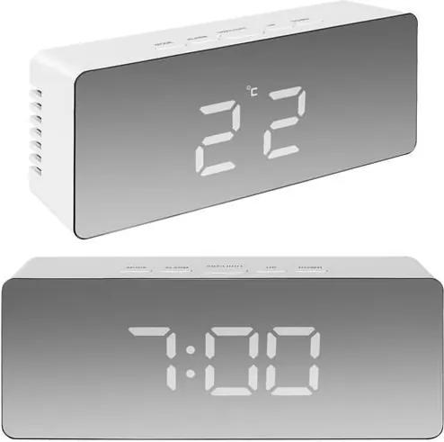ISO Multifunkčné zrkadlové hodiny s budíkom a teplomerom, biela, 9145