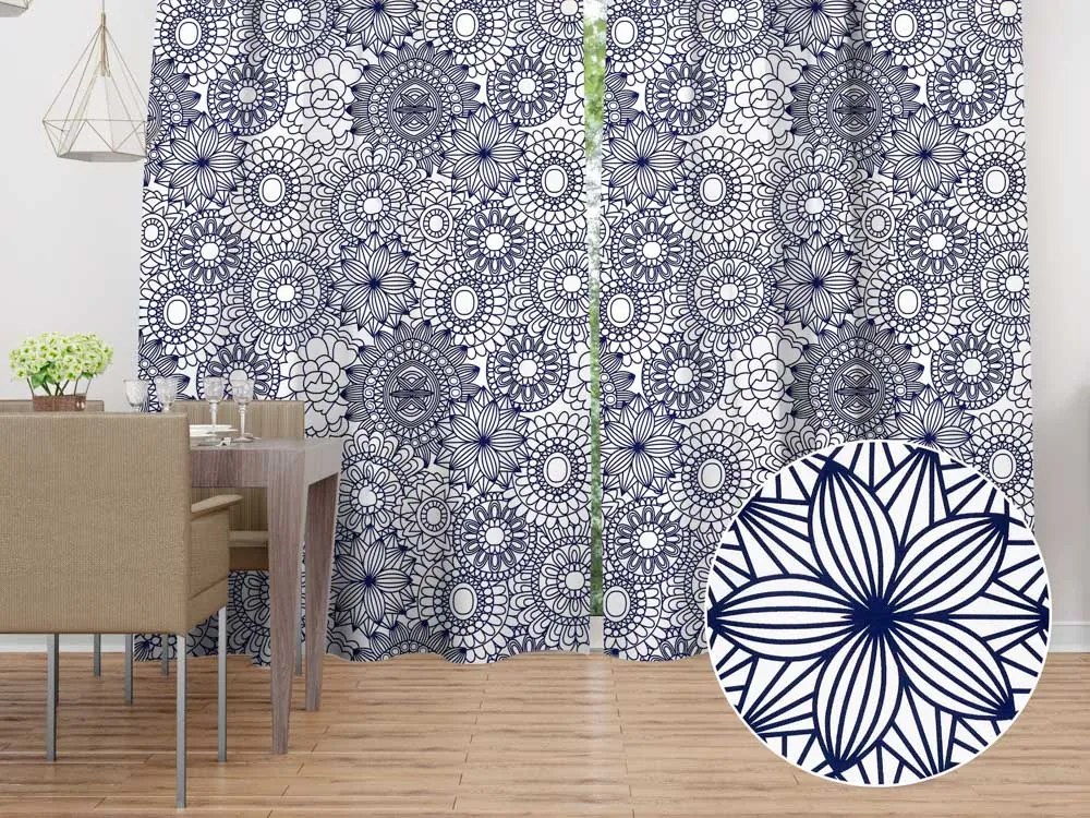 Biante Bavlnený záves Sandra SA-274 Tmavo modré mandaly na bielom 140x140 cm