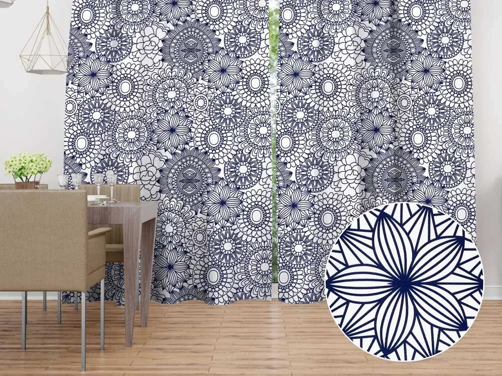 Biante Bavlnený záves Sandra SA-274 Tmavo modré mandaly na bielom 140x160 cm
