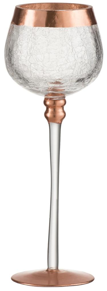 Sklenený svietnik na nohe s popraskaním Copper - Ø 9*25cm