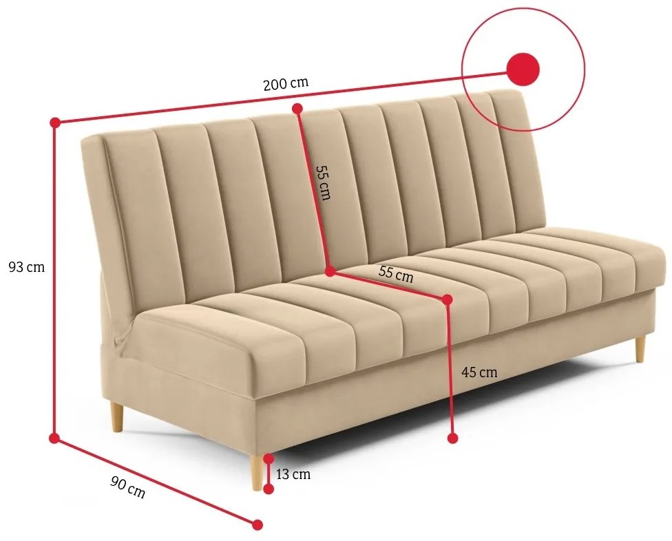 Rozkladacia čalúnená pohovka TYLDA, 200x93x90, kronos 06/čierna