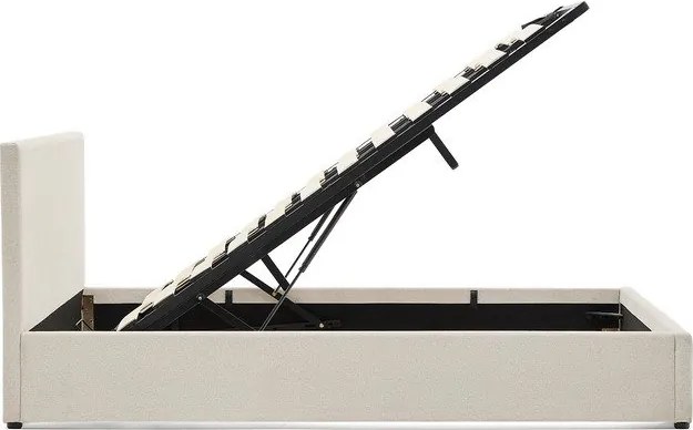 Béžová čalúnená dvojlôžková posteľ s úložným priestorom s roštom 180x200 cm Nahiri – Kave Home