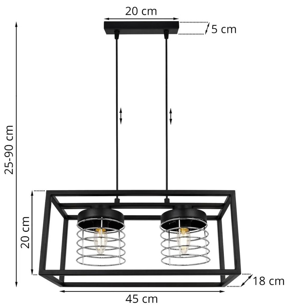 Závesné svietidlo Rasti cage, 2x drôtené tienidlo v kovovom ráme, ch
