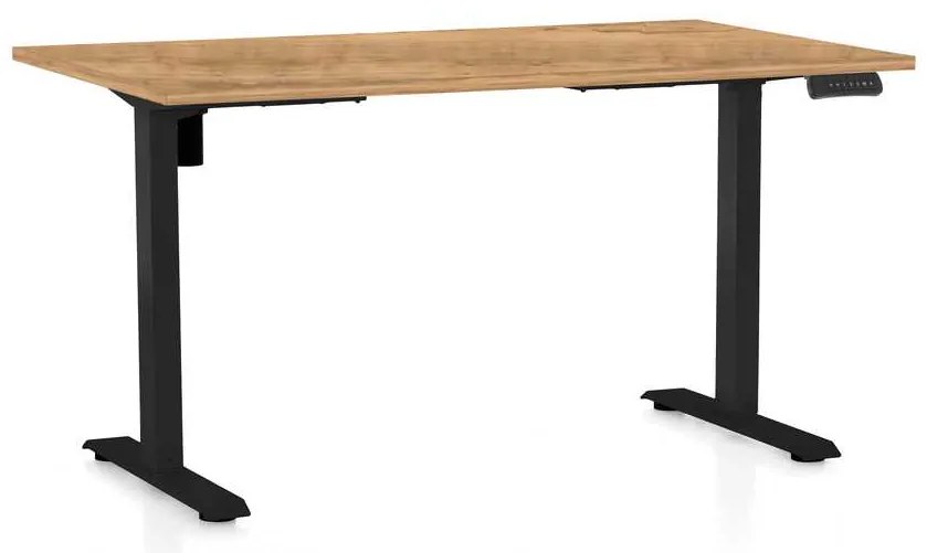 Výškovo nastaviteľný stôl OfficeTech B, 120 x 80 cm, čierna podnož, dub zlatý