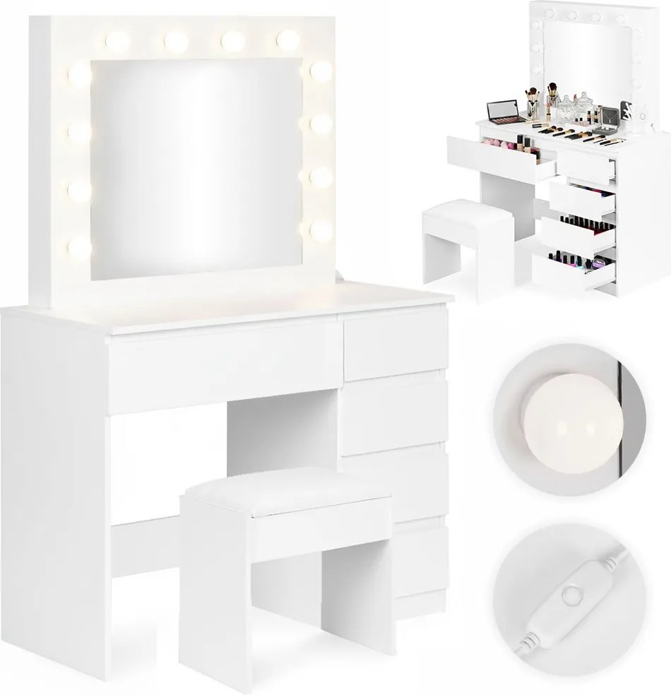 Toaletní stolek s LED osvětlením a taburetem Rety 94 cm bílý