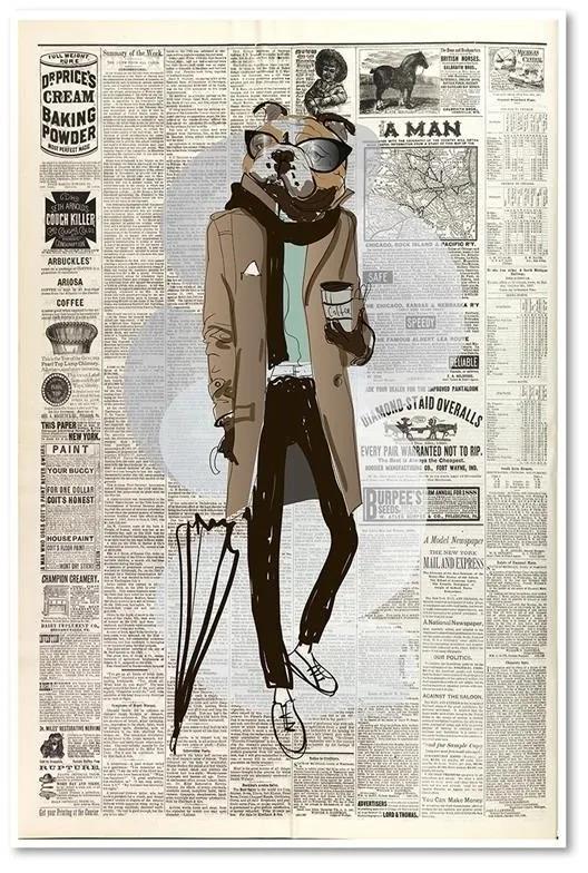 Obraz na plátně Retro noviny Hipster Dog - 70x100 cm