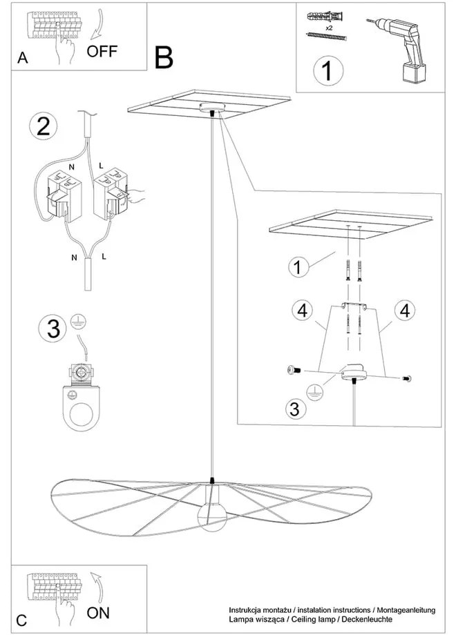 Čierne závesné svietidlo ø 110 cm Elliot – Sollux