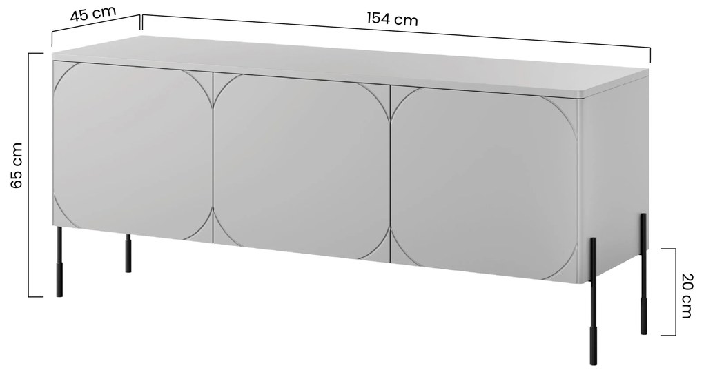 TV skrinka Sonatia 150 cm trojdverová na kovových nohách - kašmír