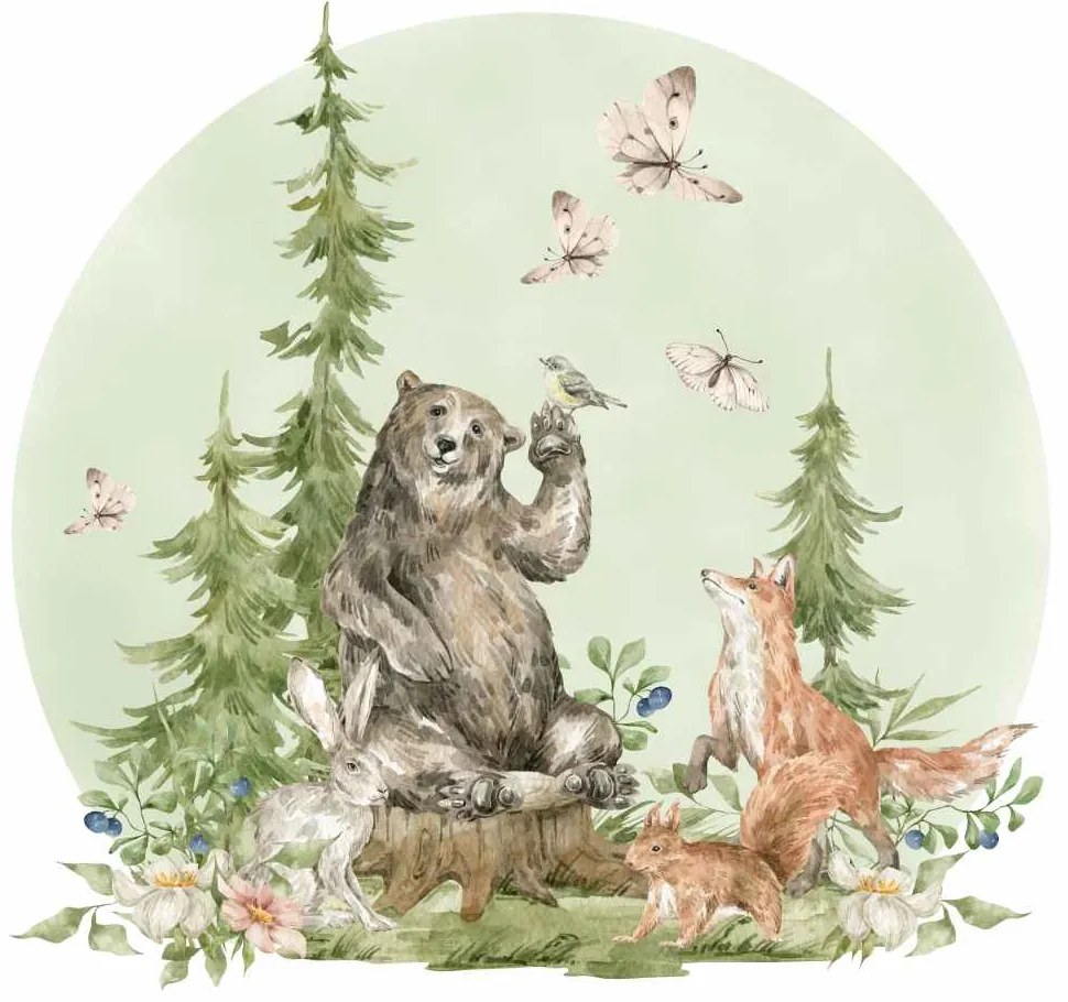 Gario Detská nálepka na stenu Inhabitants of the forest - medvedík, zajačik, líška a veverička Rozmery: 95 x 90 cm