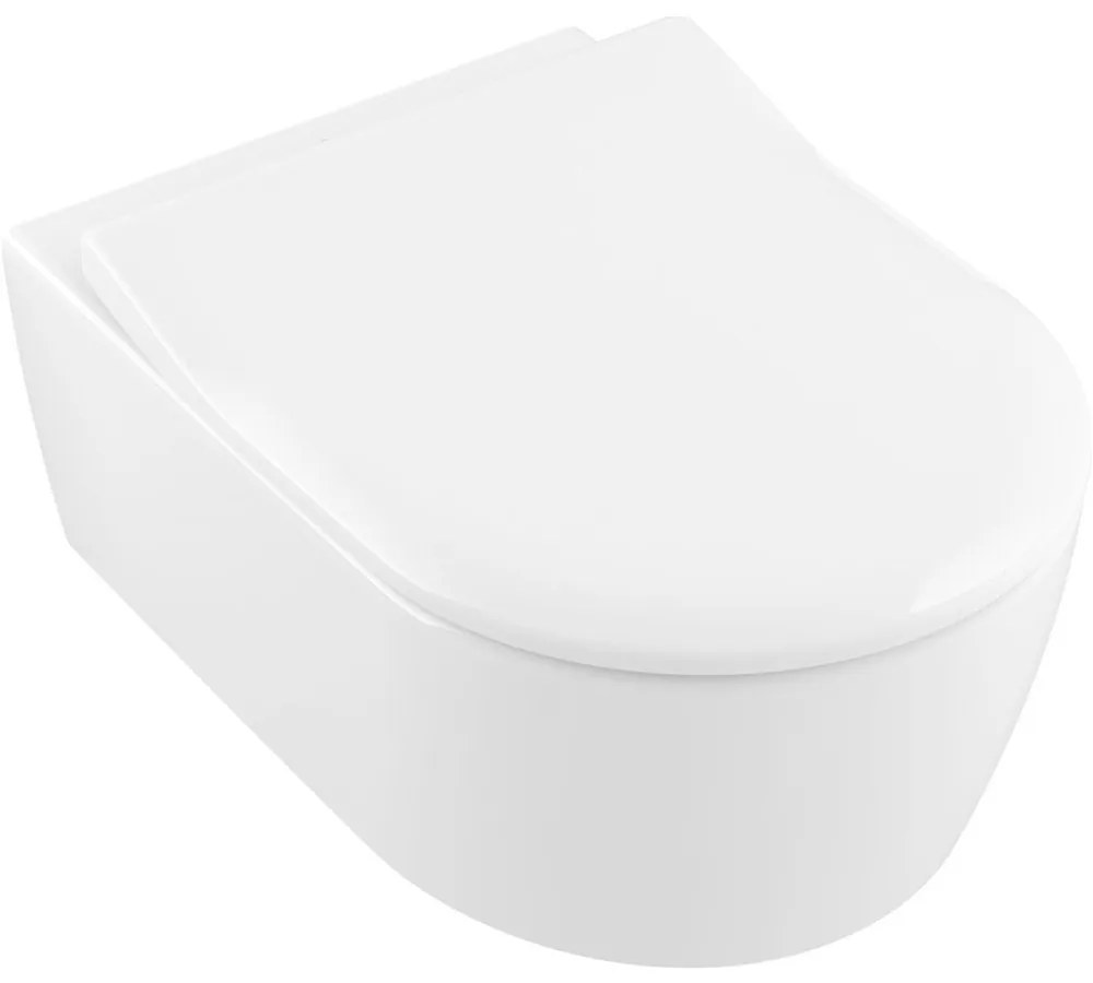 VILLEROY &amp; BOCH Avento Combi-Pack, závesné WC s DirectFlush + WC sedátko s poklopom SlimSeat, s QuickRelease a Softclosing, biela alpská, s povrchom CeramicPlus, 5656RSR1