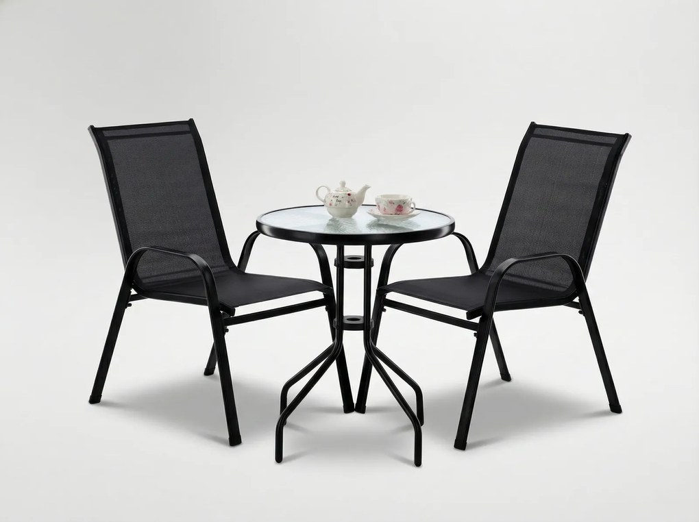 3-dielny záhradný balkónový set nábytku - čierna