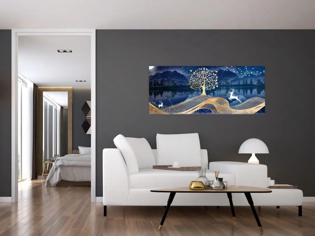 Obraz jeleňov pri splne (120x50 cm)