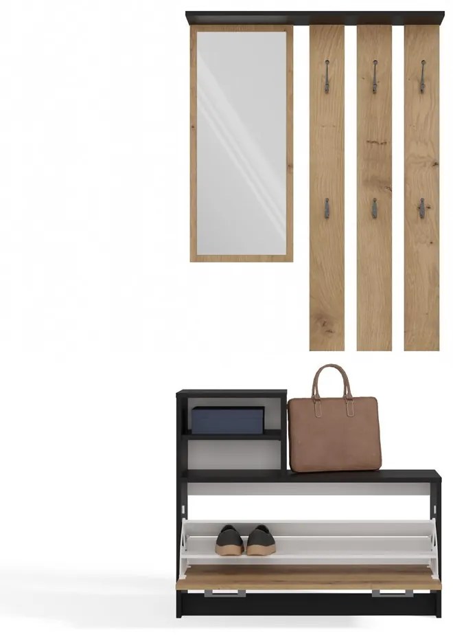 Predsieňová zostava Vayan 1 (antracit + dub artisan) (so zrkadlom). Akcia -18%. Vlastná spoľahlivá doprava až k Vám domov. 1132523