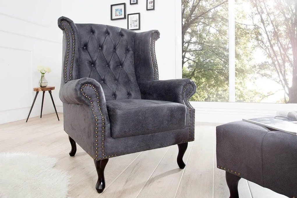 Luxusné kreslo Chesterfield sivé