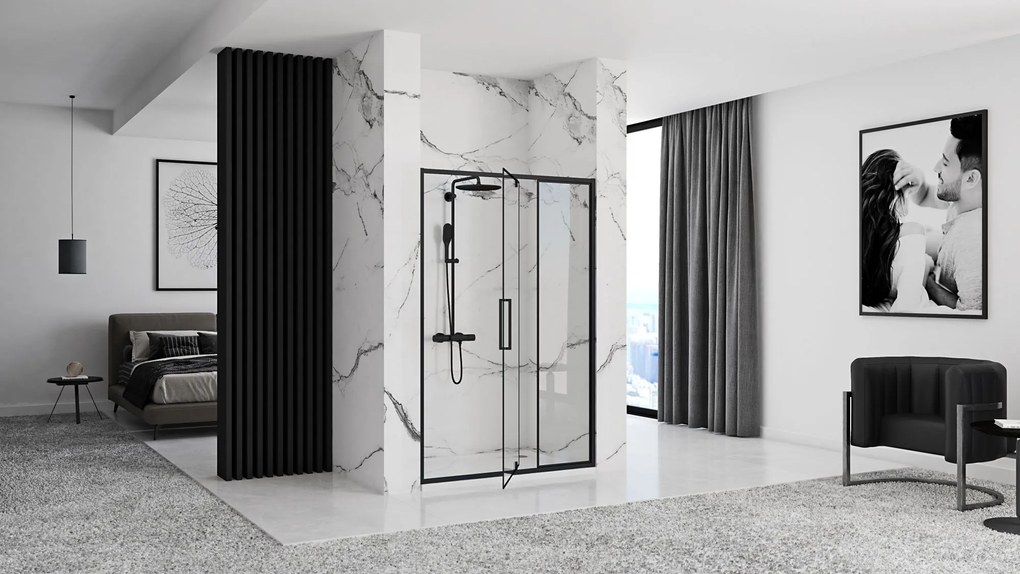 Rea Rapid Swing, jednokrídlové výklopné sprchové dvere 120 x 195 cm, 6mm číre sklo, čierny profil, REA-K6413