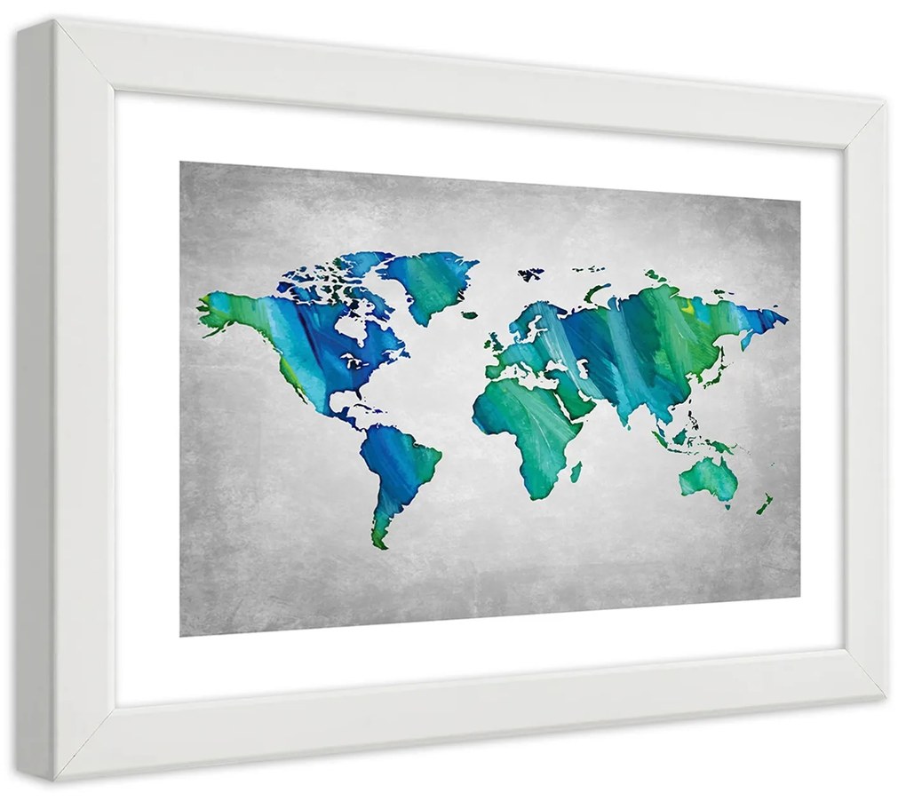 Gario Plagát Farebná mapa sveta na betóne Farba rámu: Bez rámu, Rozmery: 60 x 40 cm