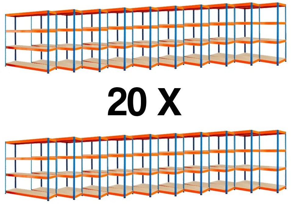 Fistar !!! Akčný balíček: 20x Regál 1800x1600x450 mm PROFESIONÁLNY lakovaný 4-policový, nosnosť 1600 kg