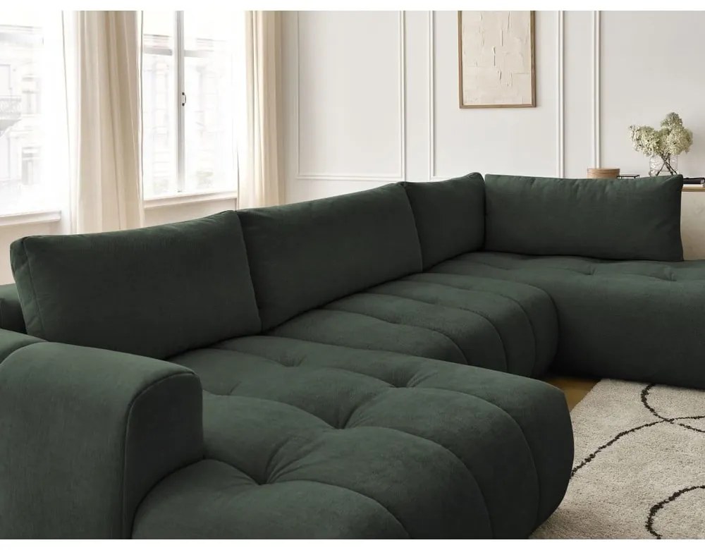 Zelená rozkladacia/s úložným priestorom rohová pohovka (pravý roh/do tvaru "U") Fuji – Bobochic Paris