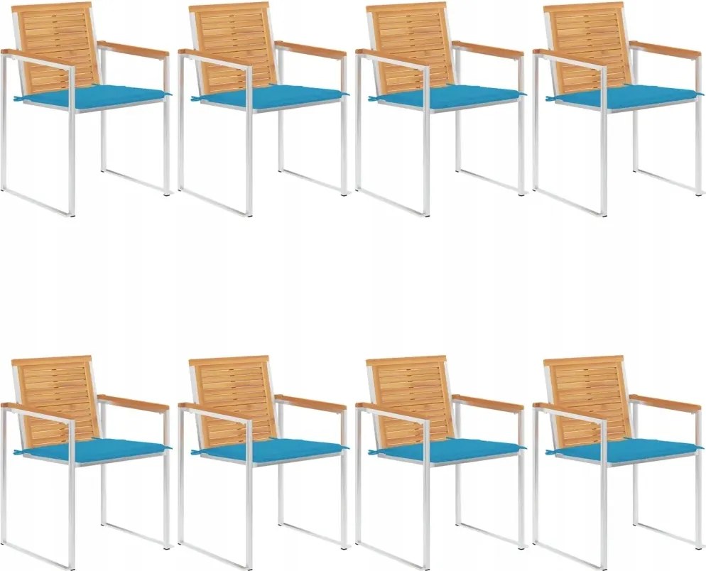 vidaXL Záhradné stoličky 8 ks s podložkami tíkový masív