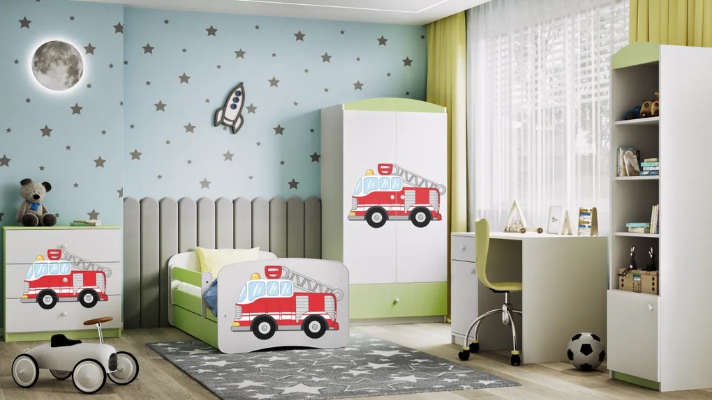 Detská skriňa Babydreams 90 cm hasičské auto zelená