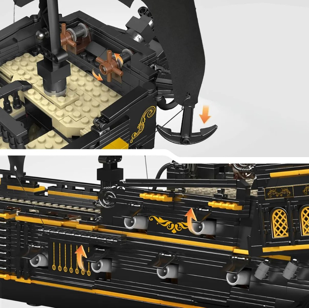 Čierna pirátska loď Mold King, sada stavebných kociek 3180 dielikov ZKL.13199