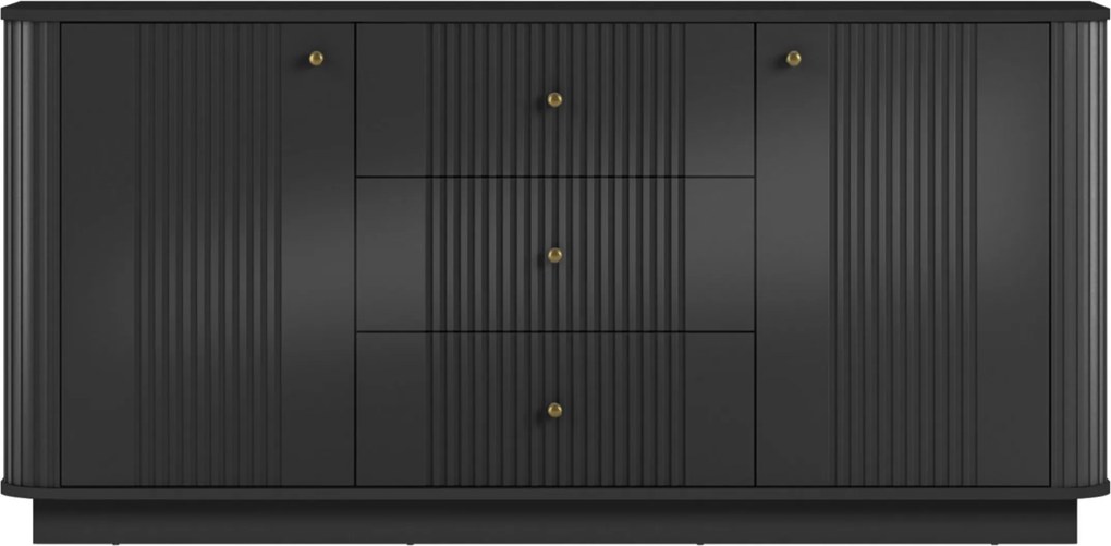 Komoda Vesper 160 cm so zásuvkami na sokli - čierna / zlaté úchyty