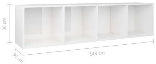 vidaXL Knižnica/TV skrinka biela 36x30x143 cm drevotrieska lesklá-