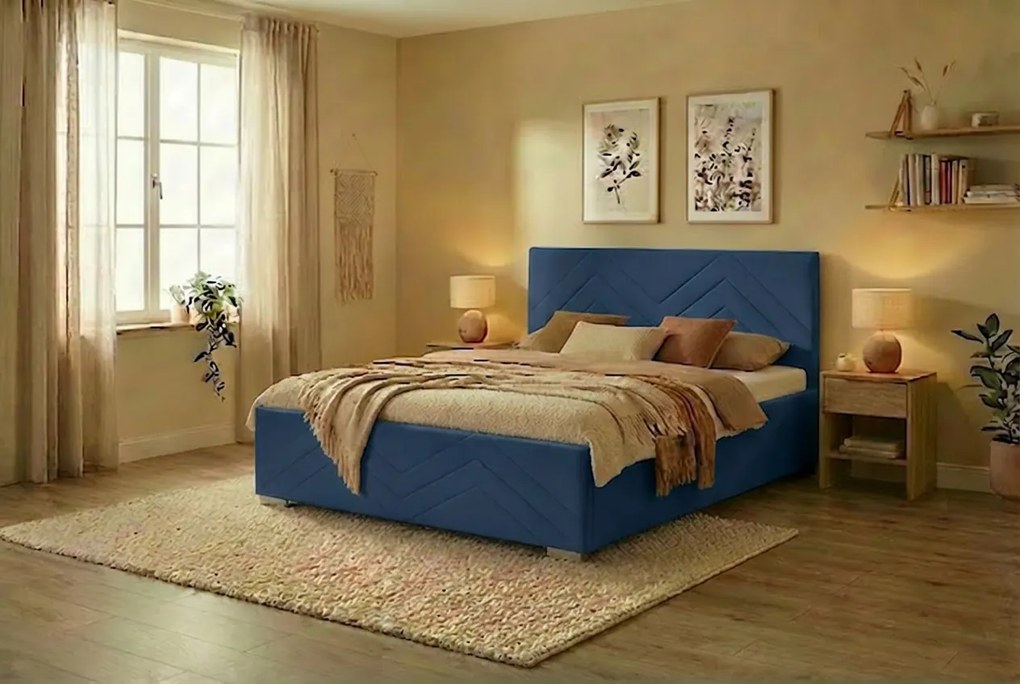 Postel CINDY 180x200 cm Tmavomodrá S matracom